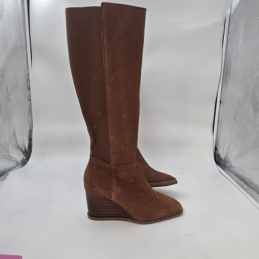 NYDJ Jessica Knee-High Wedge Boots Cognac Women’s NWOB Size 9.5 - Picture 8 of 13